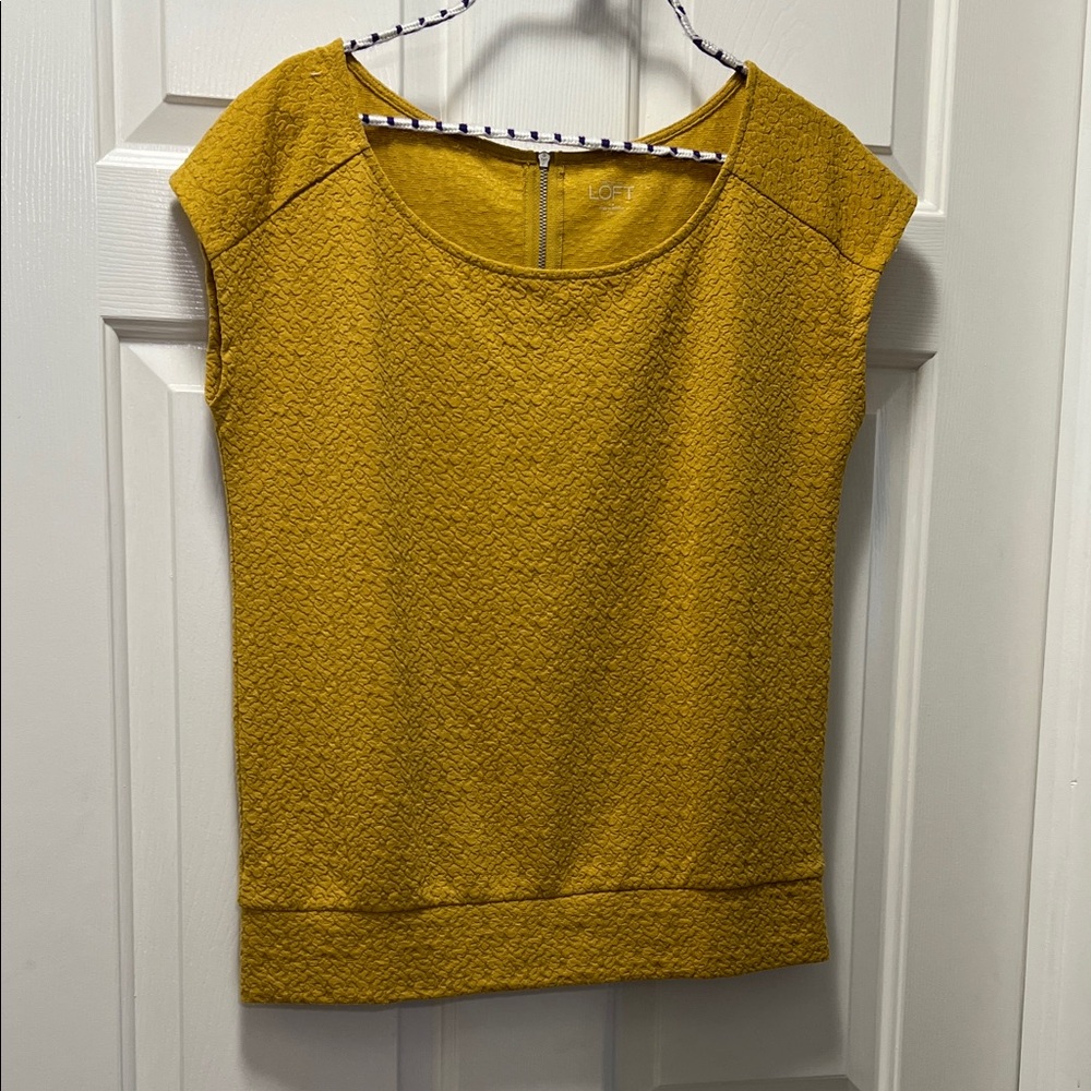 LOFT Mustard Yellow Textured Cap Sleeve Top